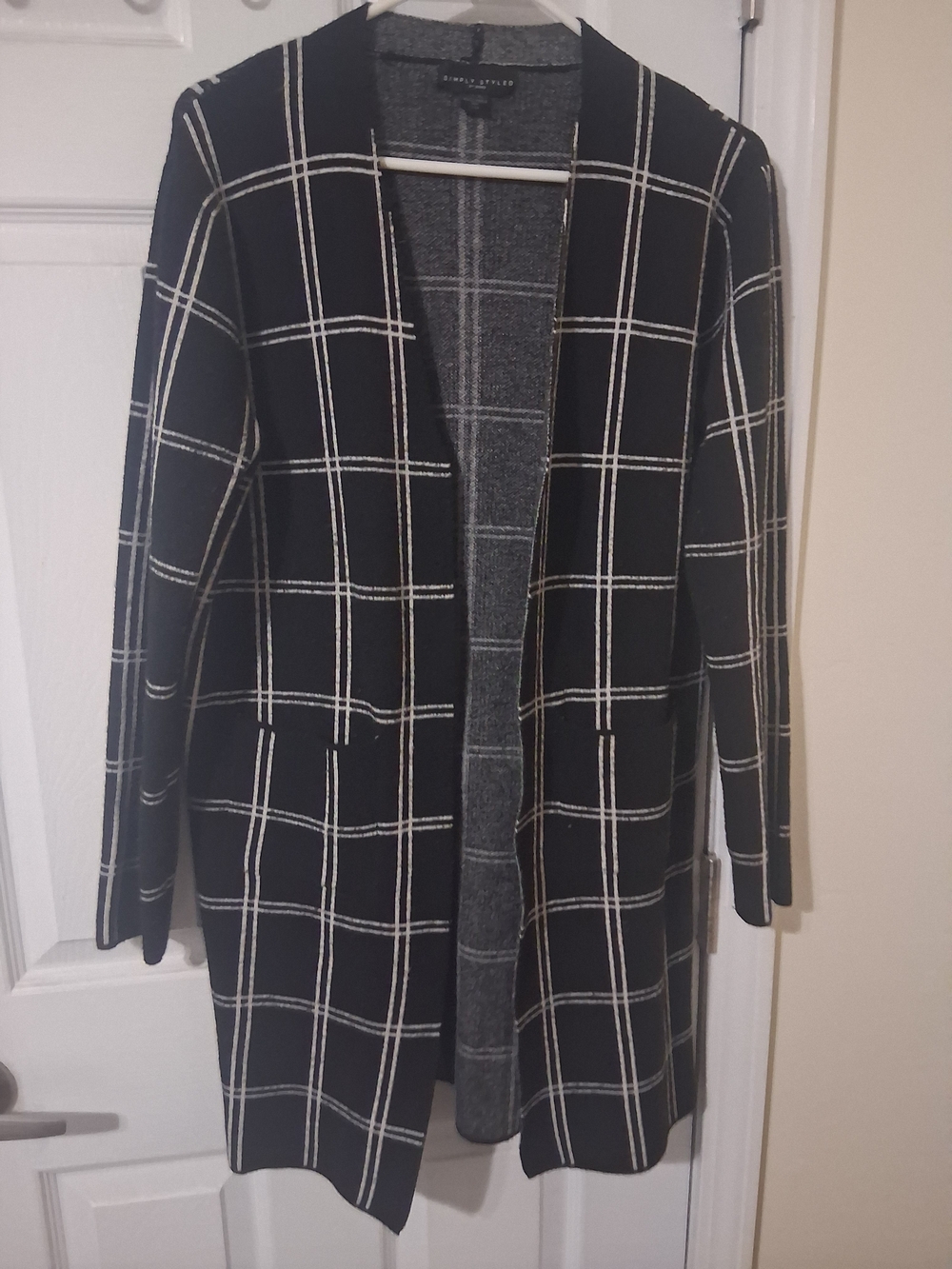 A New Day Black & White Windowpane Open Cardigan Sweater